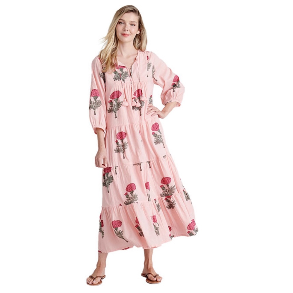 Pink Chicken Indira maxi tiered boho Marigold print dress, size XS